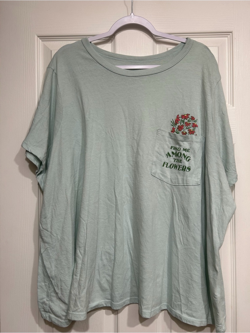 Old Navy Mint Green Short-Sleeve Pocket Tee with Red Floral Accent
